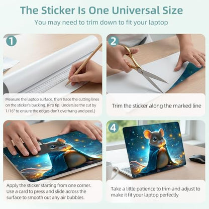 Universal Laptop Skin Decal, 3-Piece Vinyl Protector for 12 13 14 15.6" Notebook, Waterproof Anti-Scratch, Easy Trim & Bubble-Free Finish, Cute Little Mouse - color: Cute Little Mouse
