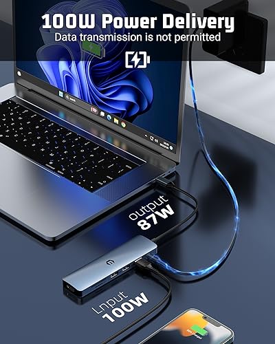 7 in 1 USB C Hub, Tymyp USB Adapter, a 7 in 1 hub Featuring 4K HDMI, 100W PD, USB 3.0 Ports, 2 x USB 2.0 Ports and an SD/TF Card Reader