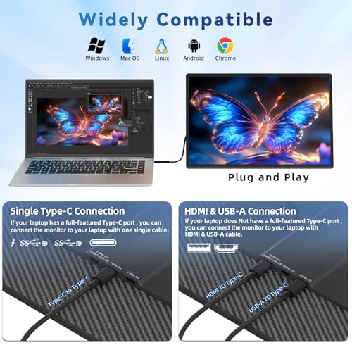 Portable Monitor Laptop Screen Extender - 16" 1200P FHD Travel External Display USB-C HDMI Port Detachable Kickstand Gaming Monitor Compatible with Wins Mac Chrome Dex Phone - size: 16" Monitor-B
