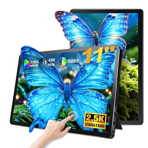11" 2.5K Portable Monitor Touchscreen,HDMI for PC MacBook(Black) | 2560*1600,139% sRGB,Speaker,0.5ms touch response,450 nits,Mini HDMI,USB C,Alloy Metal Shell,Vertical Portrait - color: black