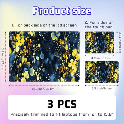Universal Laptop Skin Sticker Decal, Compatible with MacBook HP Dell Lenovo 12"-15.6", Reusable Vinyl Notebook Cover 3PCS Set, High-Recognition Film-Gold Blue Leaf - color: Gold Blue leaf