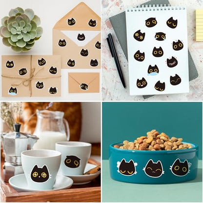 Black Cat Stickers Rolls - 1000 Pcs Black Cat Head Memes Waterproof Vinyl Reusable Laptop Stickers Coloring Book Scrapbook Water Bottle Page Activity Pad Birthday Party Favors Gift Skateboard - style: Black Cat Head Memes