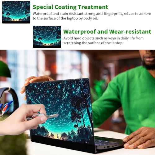 Laptop Skin Sticker Decal, Universal Protective Cover Fit 12 13 14 15.6 Inch Notebook, Reusable Water-Resistant Vinyl Decal w/ 2 Wrist Pads for Business Travel Office, Deep Blue Forest - color: Deep Blue Forest