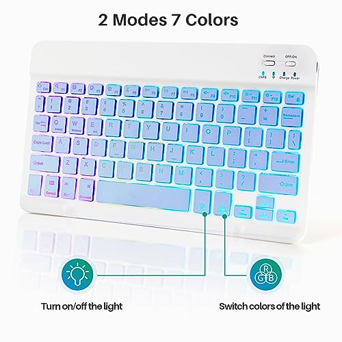Bluetooth Keyboard and Mouse Combo for iPad - Rechargeable Wireless Keyboard & Mouse with 7-Color Backlit Compatible with iPad 9th/8th Gen, iPad Pro/Air/Mini, iPhone14/13/12 Pro, (10 inch Purple) - color: purple