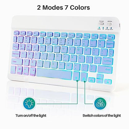 Bluetooth Keyboard and Mouse Combo for iPad - Rechargeable Wireless Keyboard & Mouse with 7-Color Backlit Compatible with iPad 9th/8th Gen, iPad Pro/Air/Mini, iPhone14/13/12 Pro, (10 inch Purple) - color: purple