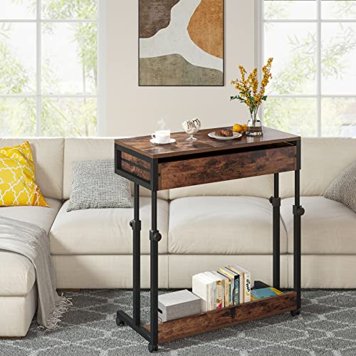 Tribesigns Portable Desk with Drawers, Mobile Laptop Desk with Wheels, Sofa Side Table Small Portable Standing Rolling Table for Home Office - color: Brown