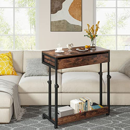 Tribesigns Portable Desk with Drawers, Mobile Laptop Desk with Wheels, Sofa Side Table Small Portable Standing Rolling Table for Home Office - color: Brown