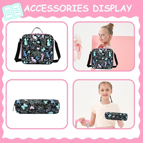 Rolling Backpack with Wheels for Girls Kids,Lightweight Wheeled School Backpack with Pencil Case,Cute Bookbag for Students - color: Black Star Cat