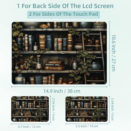 Universal Laptop Skin Decal, 3-Piece Vinyl Protector for 12 13 14 15.6" Notebook, Waterproof Anti-Scratch, Easy Trim & Bubble-Free Finish, Bookshelf Filled with Various Books - color: Bookshelf Filled with Various Books