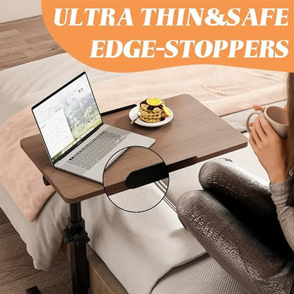 Office Carts & StandsOverbed Table Adjustable Height with Wheels Rolling Laptop Desk Medical Bed Tables Couch Tray Table-Brown - color: Brown