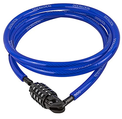 DocksLocks Security Cable Lock (5' to 25’ Lengths) with Combination, 10ft | Weatherproof, Resettable Combination, Multi-Purpose, Anti-Theft Protection, 10mm Diameter, For Kayaks, Bikes, Scooters - size: 10ft