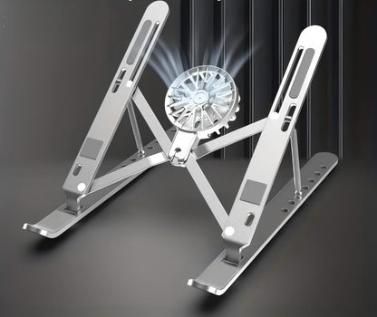 Adjustable Bracket with Detachable Cooling Fan - Portable Foldable Lifting Height, with Heat Sink, Ergonomic and Anti Slip Design, Suitable for 10 inches -17 inches (Silver)
