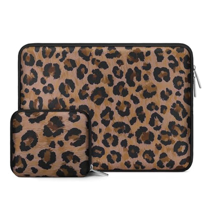 MOSISO Laptop Case 13.3 inch,13-13.3 inch Laptop Sleeve Bag with Small Case | Compatible with MacBook Air/Pro 13/Pro 14 M5 M4 M3 M2 M1, HP Dell ASUS Lenovo, Wild Leopard Neoprene Computer Bag, Brown