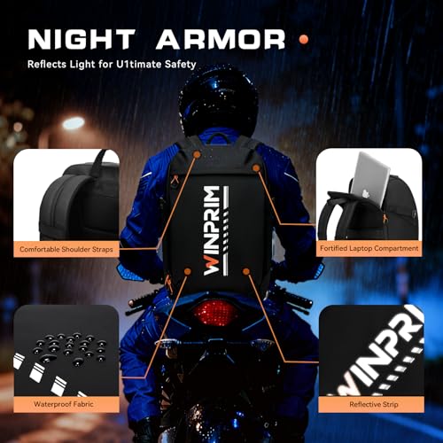 Motorcycle Helmet Backpack Large Capacity Reflective Waterproof Laptop Backpack with Padded Electronics Compartment Mochilas Para Motociclistas for Cycling Hiking Riding