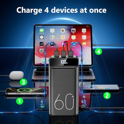 LQHUE Power Bank 60000mAh 22.5W Fast Charging Portable Charger with Flashlight, 4 Outputs & 3 Inputs LED Display Huge Capacity External Battery Pack for Most Electronic Devices on The Market