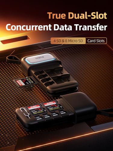 llano SD/Micro SD 3.0 Card Reader Holder Case, USB 3.2 Gen1(5Gbps) | 4*SD 8*Micro SD UHS-I Memory Crads Storage, F13 2 in 1 160MB/S Plug&Play for iPhone, Android, MacBook, Laptop, Cameras