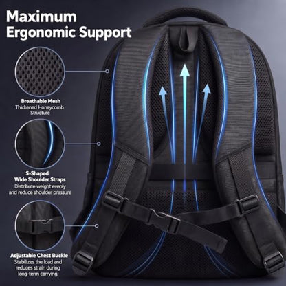 Business Laptop Backpack 17.3 Inch, Water Resistant Travel Computer Bag with Luggage Strap, Anti-Theft Work Backpack for Women & Men, Airline Approved Carry-On for Office College & Commute - color: Black