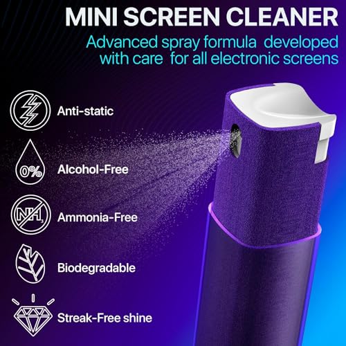 IO CLEAN Mini Screen Cleaner Spray – Finger Proof Screen Cleaner for Smartphones, iPads, MacBooks, Laptops, Car Screens, Touchscreens – 3in1 Mist Cleaner, Microfiber Cloth and Protective Cover -Yellow - color: Yellow