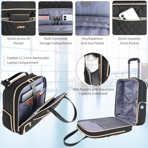 Underseat Carry On Luggage with Wheels, 17inch Lightweight Overnight Soft Sided Personal Luggage Bag Carry-On Suitcase for Short Trip Travel Business, Black - color: Black