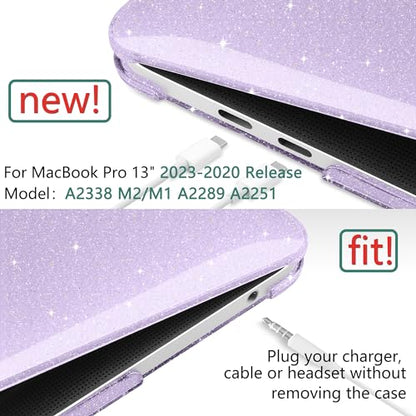 for MacBook Pro 13 inch Case 2023 2022 2021 2020 Release Model A2338 M2/M1 A2289 A2251 with Touch Bar & Touch ID, Glitter Bling Plastic Hard Shell Case & Keyboard Cover, Star Purple - color: Star Purple
