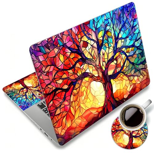 Laptop Skin Sticker Decal 12"-15.6" Universal Laptop/Notebook/Netbook Vinyl - Waterproof Scratch Resistant,Fits HP Dell Lenovo MacBook,2 Free Wrist Pads,Easy Apply & Remove,Colorful Tree Cute - color: Colorful Tree Cute