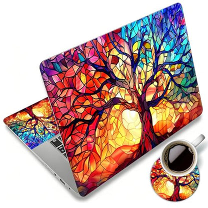 Laptop Skin Sticker Decal 12"-15.6" Universal Laptop/Notebook/Netbook Vinyl - Waterproof Scratch Resistant,Fits HP Dell Lenovo MacBook,2 Free Wrist Pads,Easy Apply & Remove,Colorful Tree Cute - color: Colorful Tree Cute