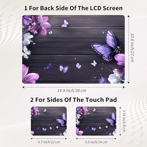 15.6 Inch Laptop Skin Sticker, Reusable Vinyl Cover Protector with 2 Wrist Pad Skins, Removable Waterproof Scratch-Resistant for 12-15.6 Inch Laptop Notebook,Purple And Pink Flowers On Wooden - color: Purple And Pink Flowers On Wooden