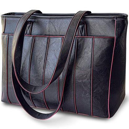 Laptop Bag for Women - 14" Vegan Leather Computer Bags for Laptops for Women - Padded Compartment - Leather Tote - color: Black