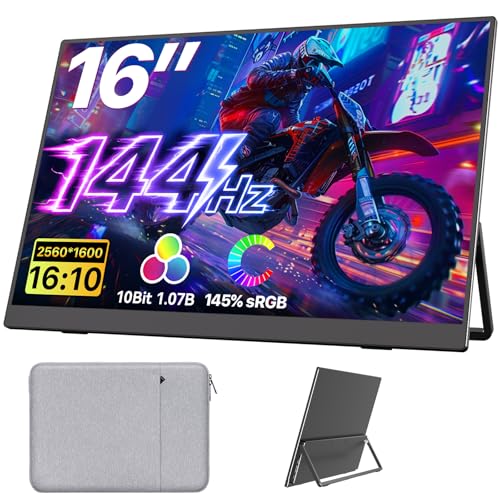 Upperizon Portable Monitor 16 inch 2K QHD 2560X1600 145% sRGB, 144Hz USB-C, 120Hz HDMI, Travel Monitor for Laptop MacBook PC Surface PS5 Xbox, External Display with Kickstand & Speaker VESA Compatible - size: 16 inch