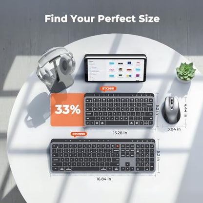 MEETION Wireless Keyboard Mouse Combo, Bluetooth Multi-Device Rechargeable | Compact keyboard and mouse with easy switching between 3 devices, low-profile keys, works with Windows, Mac and iOS devices - color: Compact Black