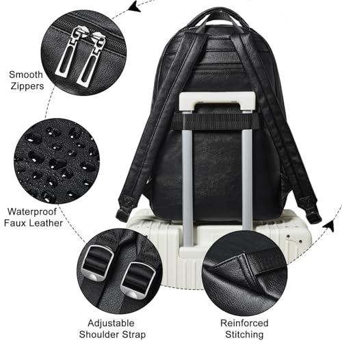 Backpack For Women Men Vegan Leather Backpack Purse Shoulder Bookbag 17 16 15.6 Inch Laptop Bag Handbags For Travel Work College Large Black - color: Black