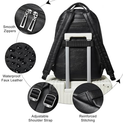 Backpack For Women Men Vegan Leather Backpack Purse Shoulder Bookbag 17 16 15.6 Inch Laptop Bag Handbags For Travel Work College Large Black - color: Black