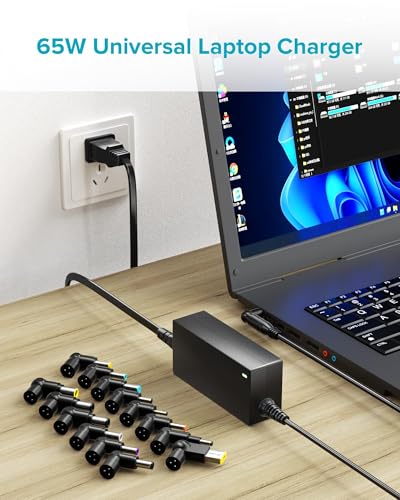 Powseed 65W Universal Laptop Charger for Dell HP Asus Acer Samsung Toshiba Lenovo IBM Sony Gateway Notebook Ultrabook Chromebook, DC Output 18.5V 19V 19.5V 20V Power Adapter Supply Cord 65W