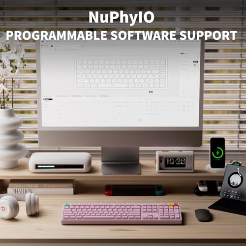 NuPhy Node100 Wireless Mechanical Keyboard, Hot Swappable Custom Bluetooth Keyboard, 109 Keys Computer Gaming Keyboards, Supports Touch Gestures, PBT Keycaps, RGB Backlit, Bluetooth/2.4GHz/USB-C - color: Pink, size: High-profile Blush Max Switch