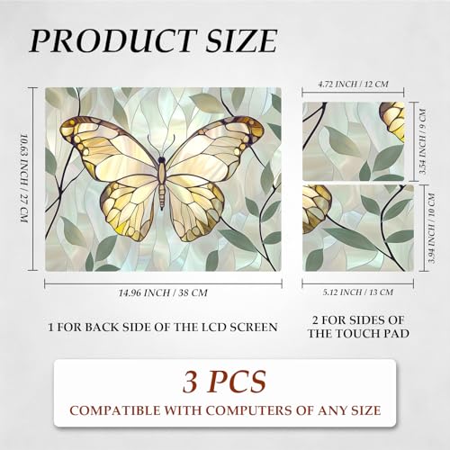 12.1-15.6 Inch Universal Reusable Laptop Skin Sticker Decal, Waterproof Removable Protector for Notebook Cover, Scratch-Resistant Vinyl Cuttable Full Wrap Sticker, Golden Butterflies Green Leaves - color: Golden Butterflies Green Leaves