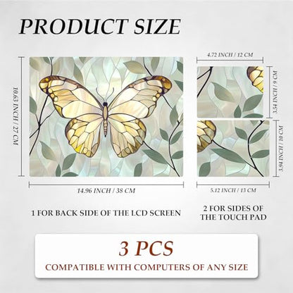 12.1-15.6 Inch Universal Reusable Laptop Skin Sticker Decal, Waterproof Removable Protector for Notebook Cover, Scratch-Resistant Vinyl Cuttable Full Wrap Sticker, Golden Butterflies Green Leaves - color: Golden Butterflies Green Leaves