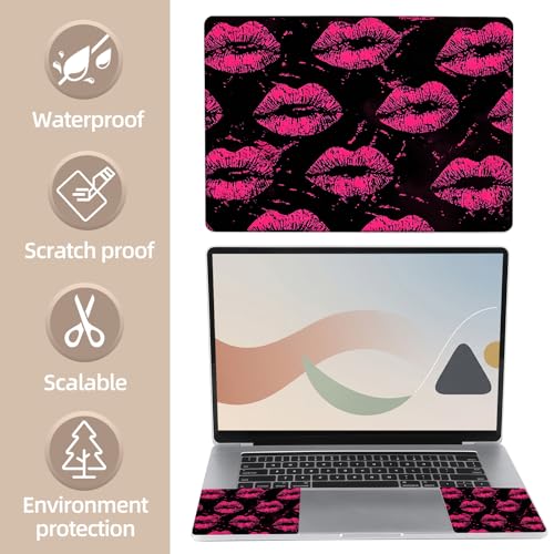 Universal Laptop Skin Sticker for 12/13/14/15.6 Inch Laptops, Reusable Vinyl Laptop Decal Cover, Waterproof Scratch Resistant Notebook Skin with 2 Wrist Pads,Hot Pink Lips Kiss - color: Hot Pink Lips Kiss