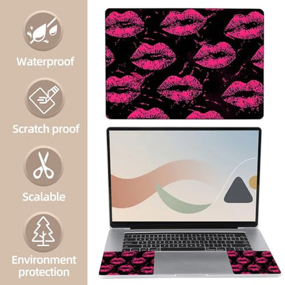 Universal Laptop Skin Sticker for 12/13/14/15.6 Inch Laptops, Reusable Vinyl Laptop Decal Cover, Waterproof Scratch Resistant Notebook Skin with 2 Wrist Pads,Hot Pink Lips Kiss - color: Hot Pink Lips Kiss