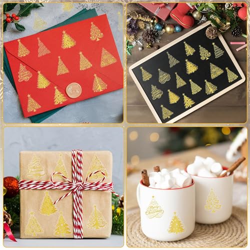 Foil Christmas Tree Stickers - 1000 Pcs Easy Peel Metallic Tree Waterproof Vinyl Reusable Laptop Self Adhesive Stickers Classroom Prizes Water Bottle Page Activity Pad Party Favors Skateboard - style: Gold Christmas Tree