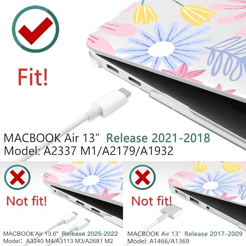 DONGKE Compatible with MacBook Air 13 inch Case 2021 2020 2019 2018 Release A2337 M1 A2179 A1932 with Retina Display Touch ID, Plastic Hard Shell & Keyboard Cover - Florals - color: Florals D010