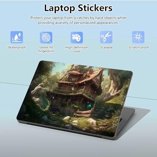 Universal Laptop Skin Sticker with 2 Wrist Pad Skins, Waterproof Scratch Resistant Vinyl Laptop Cover Decal, Cut to Fit for 11–15.6 Inch MacBook HP Dell Lenovo, Forest Villa - color: Forest Villa