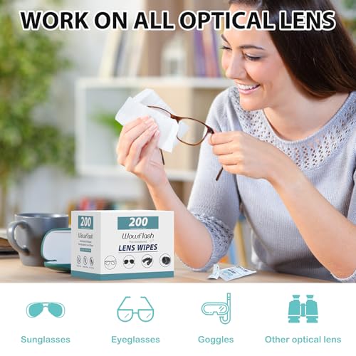 200 Count Pre-Moistened Lens Wipes for Eyeglasses | Individually Wrapped Sracth-Free Streak-Free Eyeglass Lens Cleaning Wipes, Cleaner Wipes for Sunglass, Camera Lens, Goggles - size: 200 Count (Pack of 1)