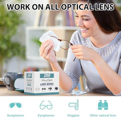 200 Count Pre-Moistened Lens Wipes for Eyeglasses | Individually Wrapped Sracth-Free Streak-Free Eyeglass Lens Cleaning Wipes, Cleaner Wipes for Sunglass, Camera Lens, Goggles - size: 200 Count (Pack of 1)