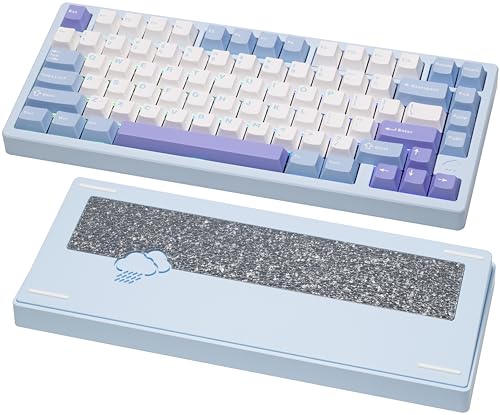 KEEBMONKEY WOBKEY Rainy 75 CNC Aluminum HMX/JWK/Cocoa Switches Triple-Mode Connectivity Mechanical Keyboard with Superior Acoustics, RGB/FR4/Silver SUS304/7000mAh/Cocoa Switch (Pro - Blue) - style: Pro - Blue
