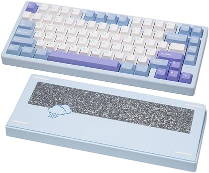 KEEBMONKEY WOBKEY Rainy 75 CNC Aluminum HMX/JWK/Cocoa Switches Triple-Mode Connectivity Mechanical Keyboard with Superior Acoustics, RGB/FR4/Silver SUS304/7000mAh/Cocoa Switch (Pro - Blue) - style: Pro - Blue
