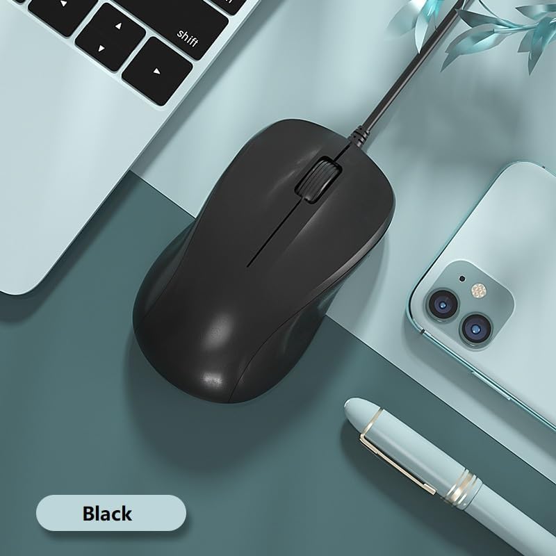 USB Silent Wired Computer Mouse with Easy Click for Office and Home, 1200DPI, Premium and Portable, Compatible with Windows PC, Laptop, Desktop, Notebook (Black) - color: Black