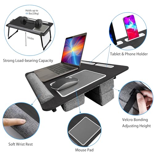 Laptop Lap Desk, Lap & Bed Desk with Adjustable Cushion, Fit up to 17" Laptop Stand for Couch/Sofa/Floor, Computer Tray Table for Adults, with Foldable Legs,Wrist Rest, Tablet & Phone Holder