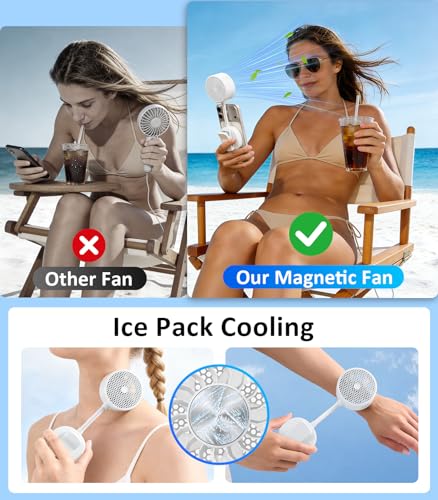 Magnetic Phone Fan with Ice Cooling, 3-in-1 Clip on Fan | Phone Stand, Rechargeable Mini Handheld Fan, 360° Flexible Gooseneck Portable Fan for Cruise Travel Desk Gym Makeup（White） - color: White