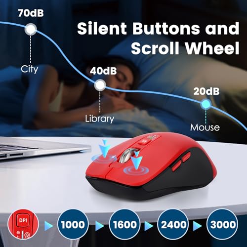 CITLLA Wireless Bluetooth Mouse (USB + BT1 + BT2), Full Size, 4-Way Scrolling, Multi-Device Silent Mouse for Computer, Laptop, iPad, MacBook (Red) - color: Red