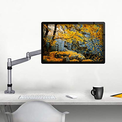 Mount-It! Premium Modular Monitor Desk Mount Arm Stand | Single Tilt Swivel Arm Fits 19 21.5 24 27 32 Inch Computer Screens with 75 100 VESA Patterns | C-Clamp and Grommet Bases | Silver